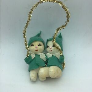Vintage flocked Snowbabies. Made in Japan
